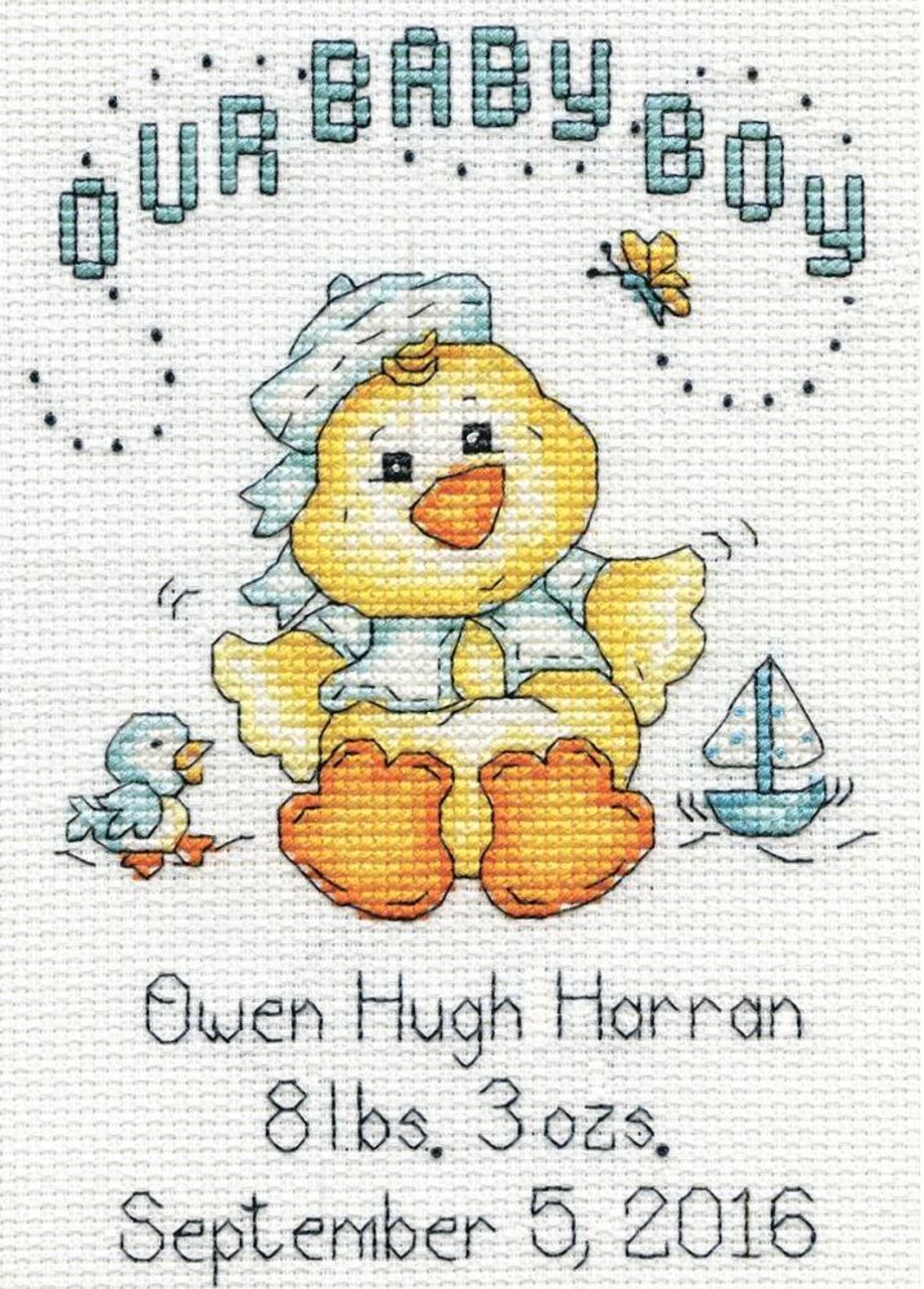 DIY Design Works Baby Chick Boy Birth Record Counted Cross Stitch Kit 5x7